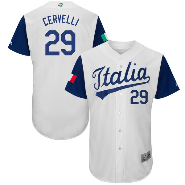 customized Men Italy Baseball Francisco #29 Cervelli Majestic White 2017 World Baseball Classic Authentic Jersey->more jerseys->MLB Jersey